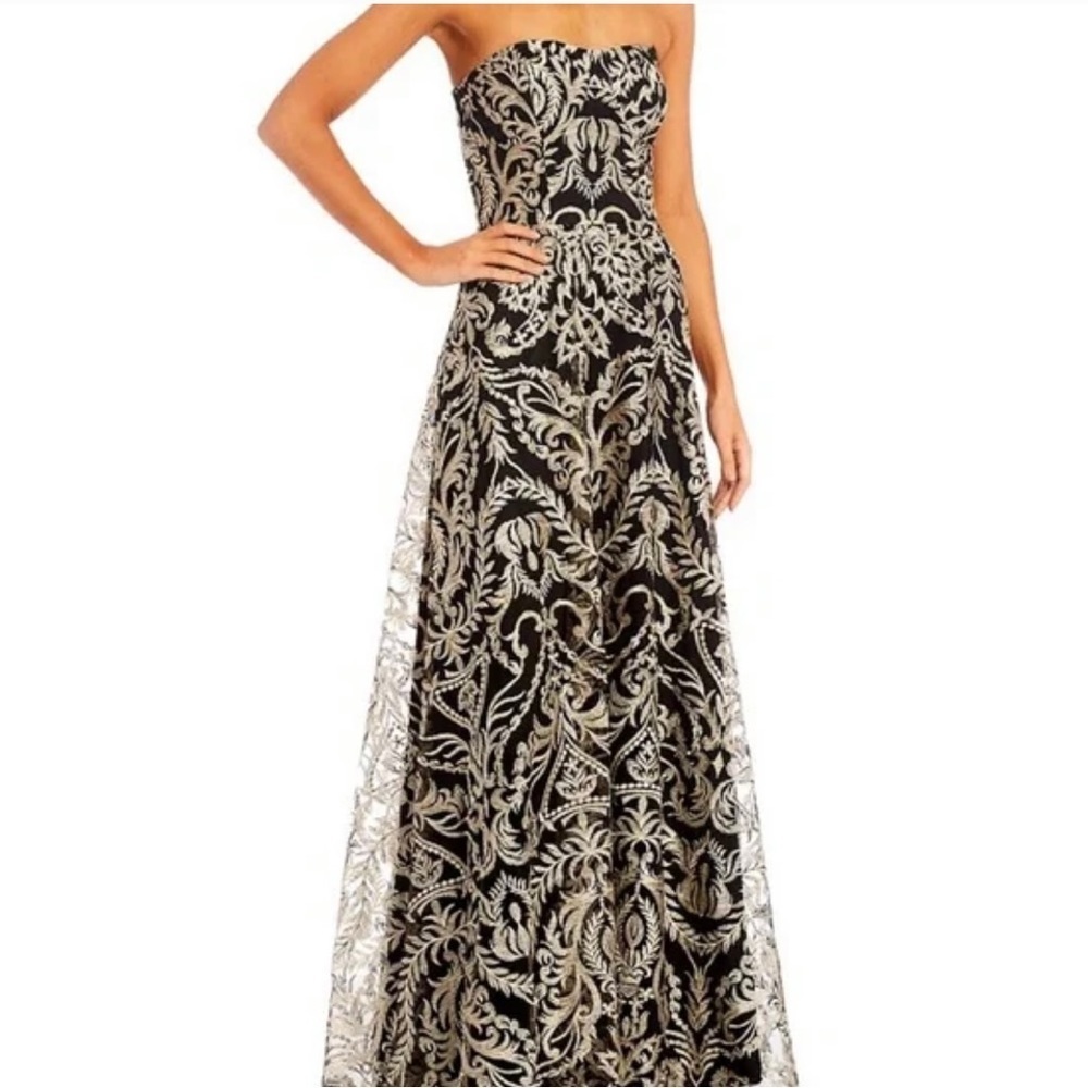 Windsor Black and Silver Strapless Prom Dress